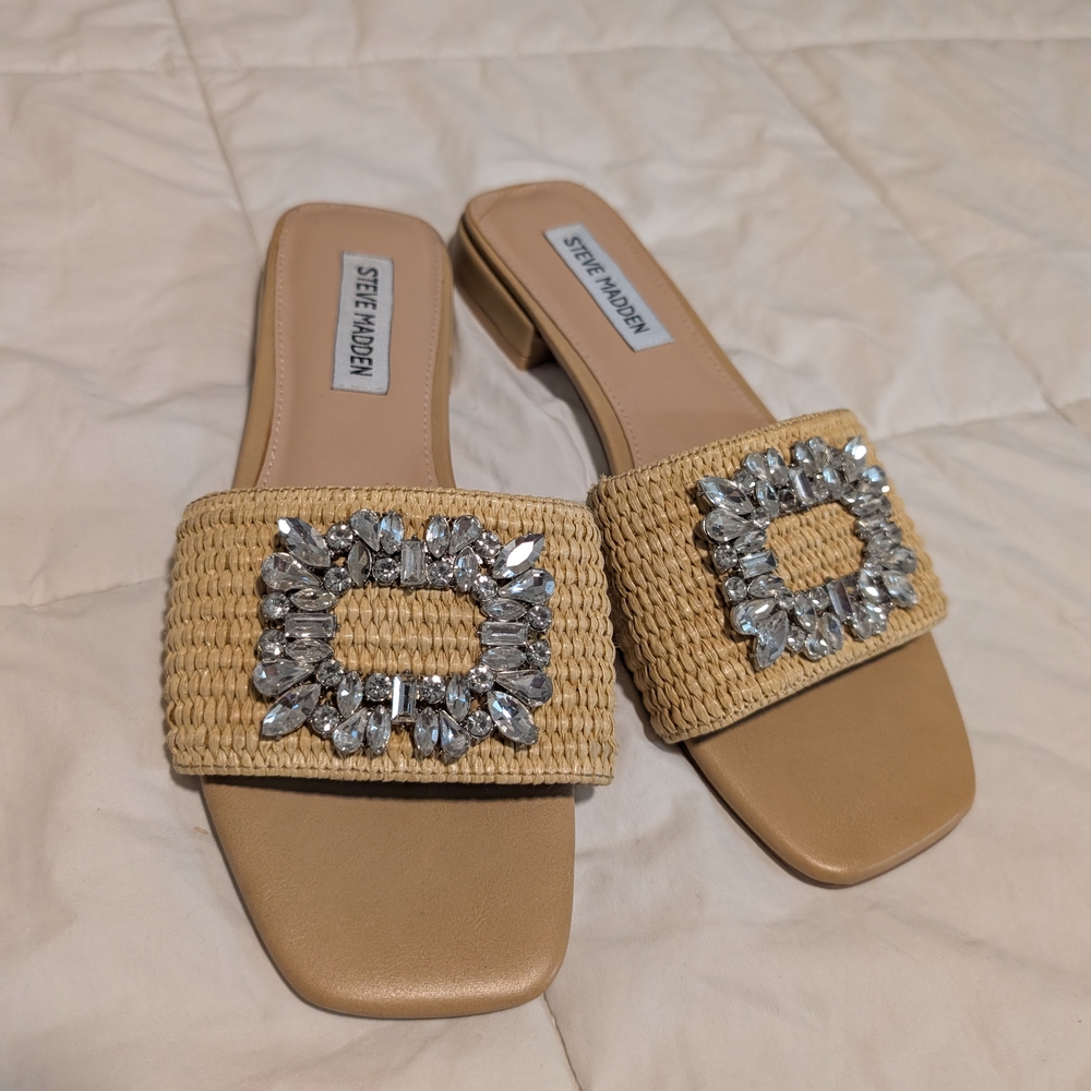 Steve Madden Tan Embellished Slide Sandals